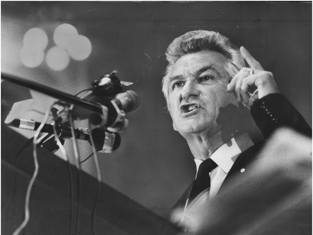Bob Hawke addresses a conference in 1984.