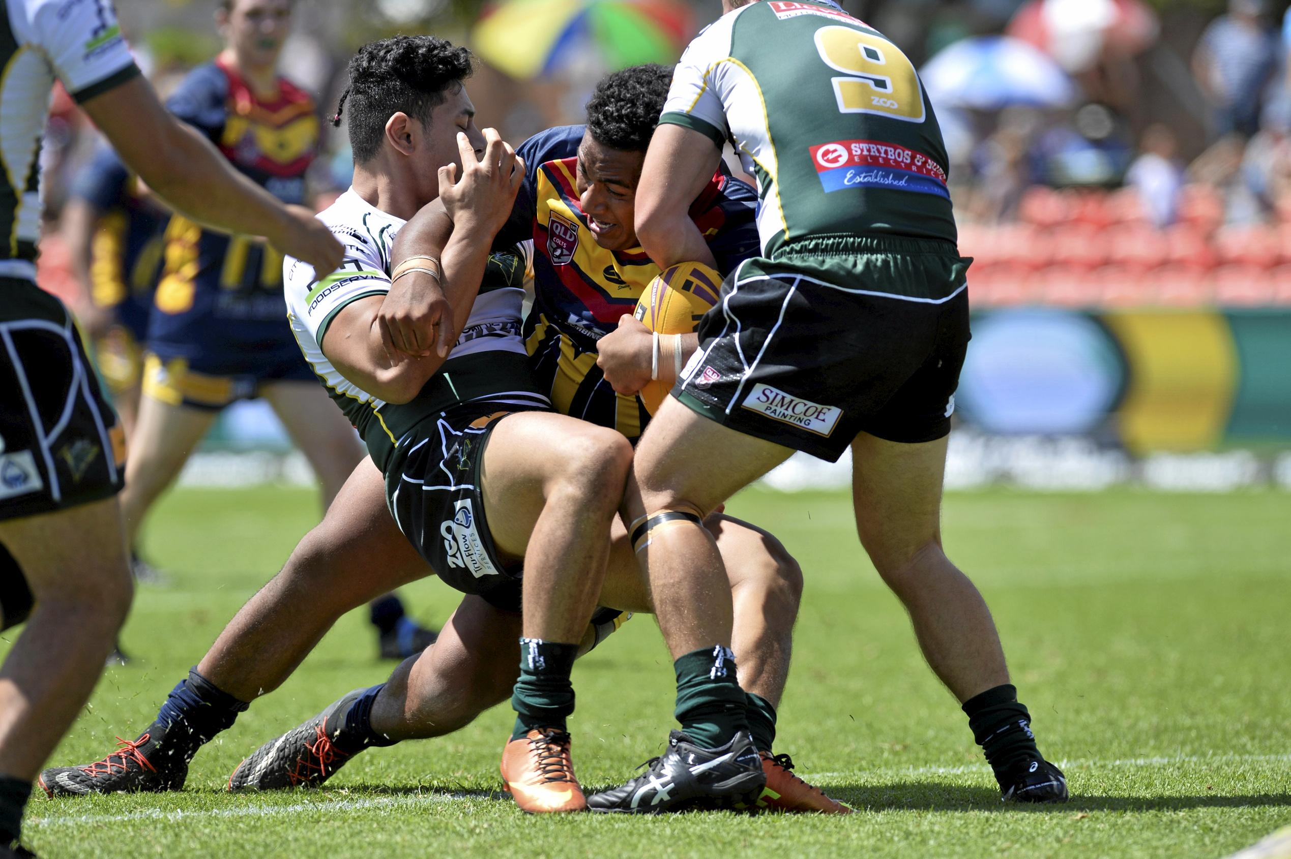 Hedi Kafoa of Western Mustangs against Ipswich Jets in round 3 Colts under 20 rugby league at Clive Berghofer Stadium, Sunday, March 25, 2018. Picture: Kevin Farmer