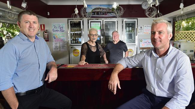 The owners of the Victoria Park hotel site Frank and Robyn Sexton with Knight Frank agents Paul Dury and Mark Fitzgerald. The hotel is up for sale. PICTURE: MATT TAYLOR.