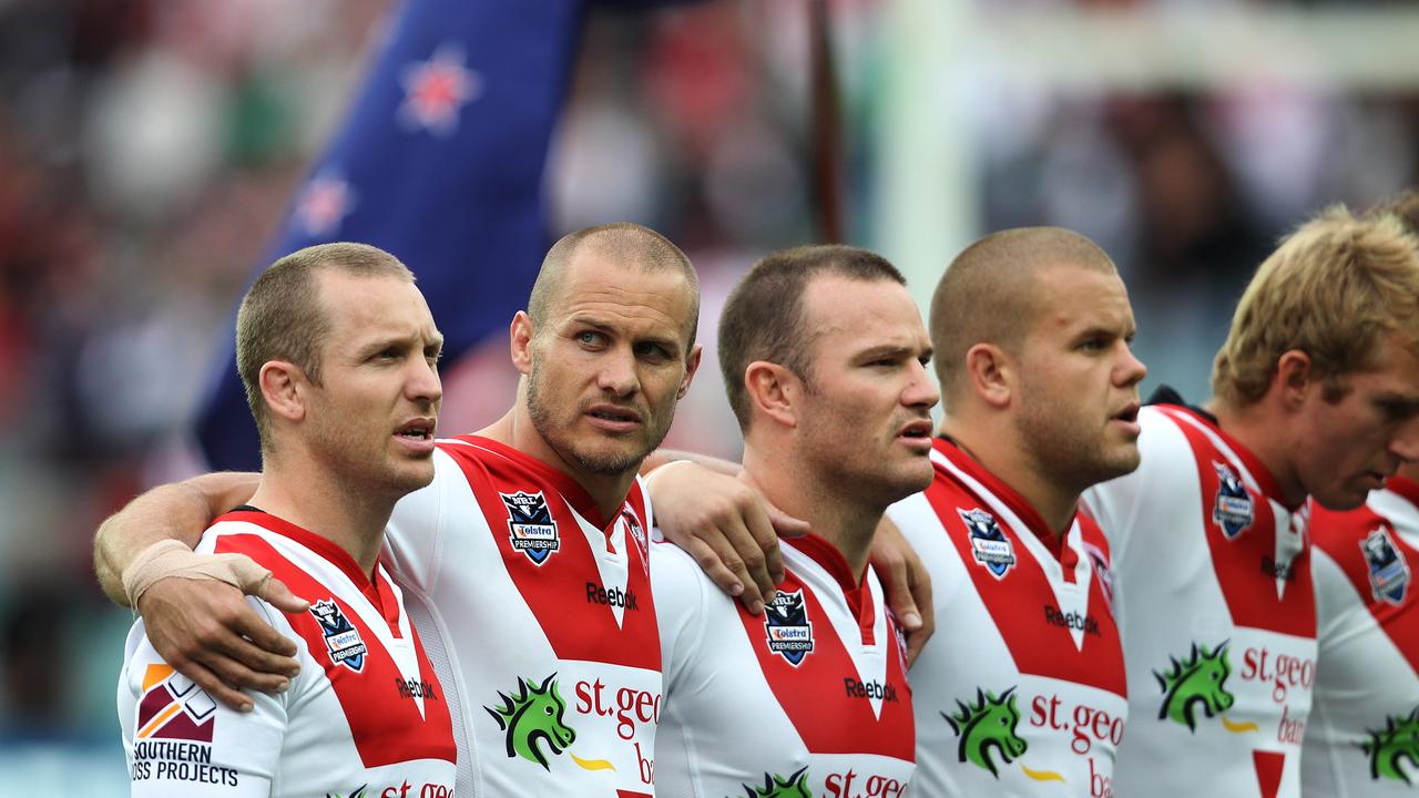 Matt Cooper looks toward his opposition during the National Anthem ahead of Sydney Roosters v St George-Illawarra Dragons NRL game at the SFS in Sydney.