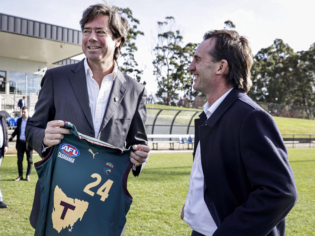 Former AFL CEO Gillon McLachlan and Dillon in 2023. Picture: Grant Viney