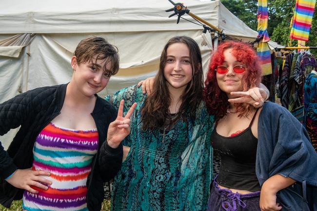 Naraya Smith, Tessa Dale and Karma Hungerford from South Mackay at Wintermoon Festival at Mount Charlton.Picture: Michaela Harlow