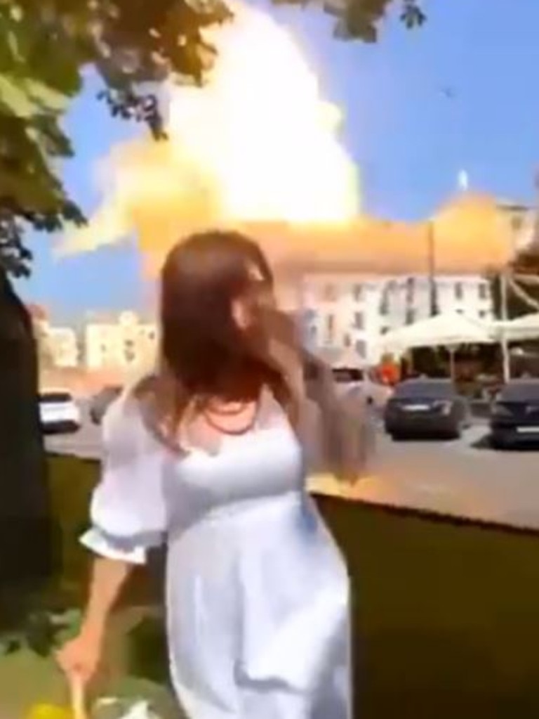 A woman filming herself caught the blast on camera. Picture: Twitter