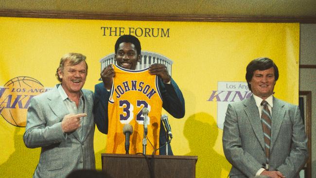 John C. Reilly, Jason Clarke, and Quincy Isaiah in Winning Time: The Rise of the Lakers Dynasty.