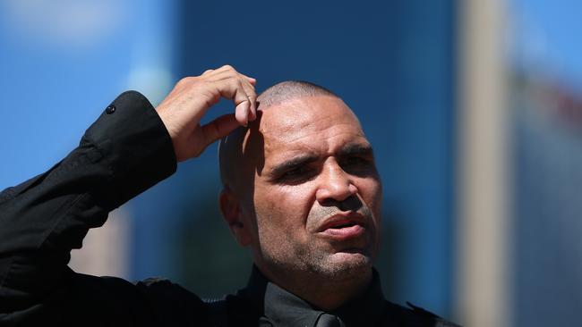 SYDNEY, AUSTRALIA – MARCH 24: Anthony Mundine speaks during the Anthony Mundine media conference at the Cruise Bar on March 24, 2021 in Sydney, Australia. (Photo by Jason McCawley/Getty Images)