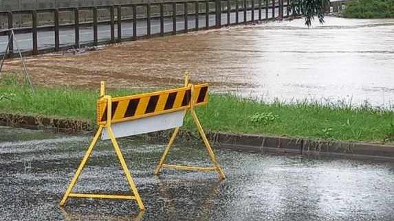 Simes Bridge is close to going under floodwater.