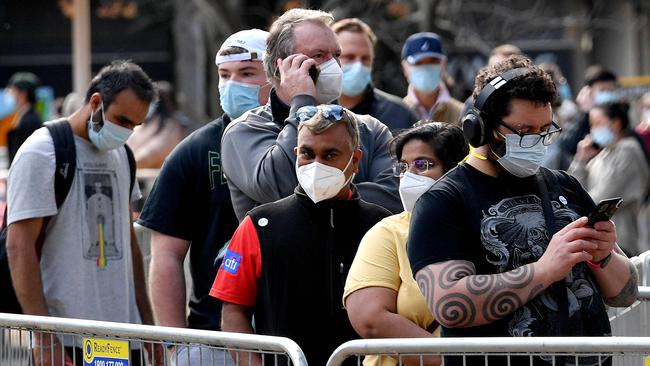 People wait to be vaccinated in Sydney. Picture: AFP