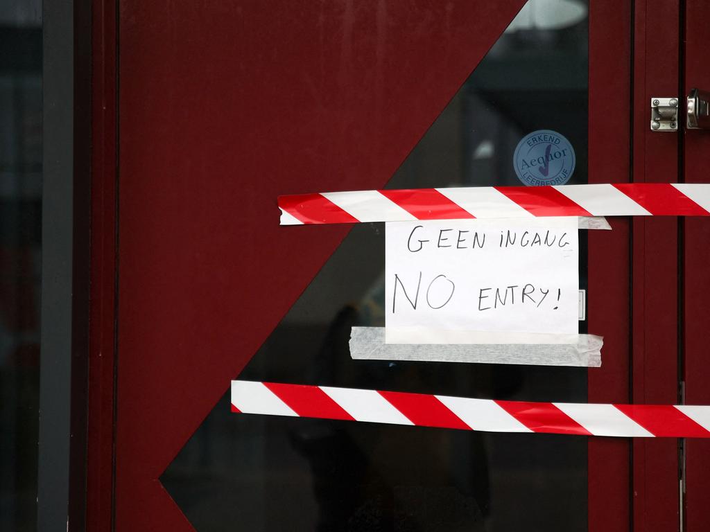 The closed entrance of the COVID-19 testing centre in Bovenkarspel, northern Netherlands, following an explosion of an homemade explosive device. Picture: AFP