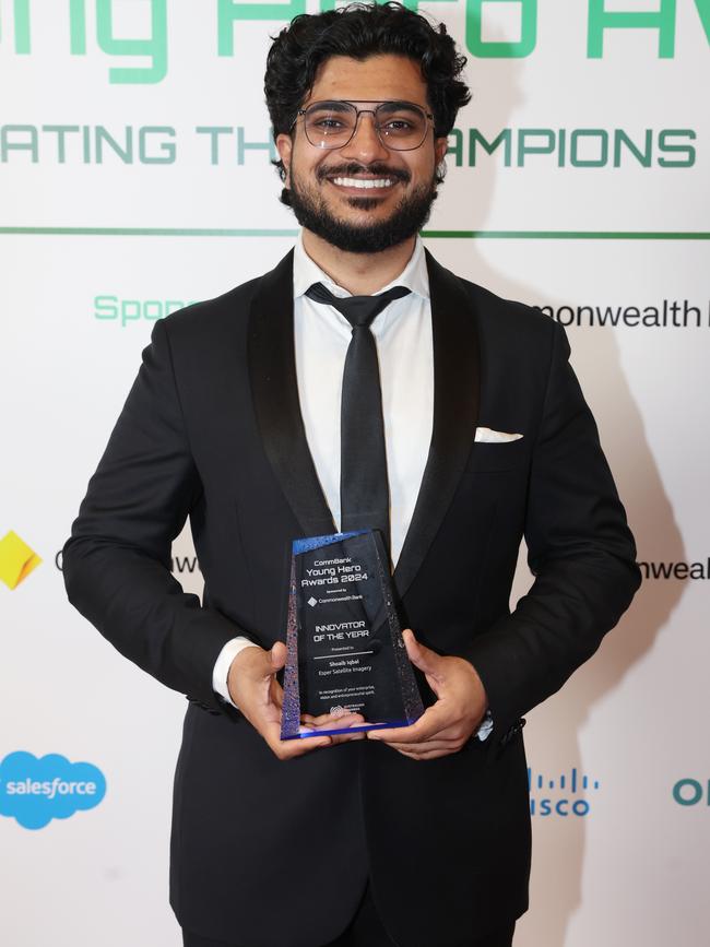 MELBOURNE, AUSTRALIA – MAY 28 2024 Shoaib Iqbal from ESPER SATELLITE IMAGERY – Winner: “Innovator of the Year” Award at the CommBank Young Hero Awards held at the Langham Hotel in Melbourne. Picture: Brendan Beckett