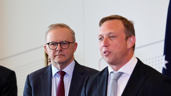 Anthony Albanese and outgoing Queensland premier Steven Miles. Picture: NCA NewsWire/Tertius Pickard