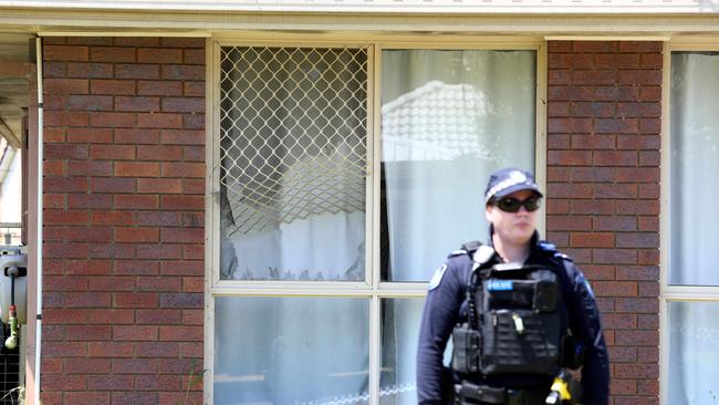 Police pictured at Bix Court, Crestmead where the man was shot by police: Picture David Clark