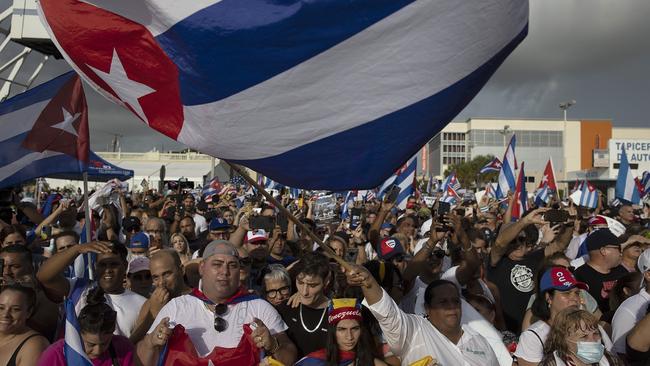 Floridians take to the streets in support of people in Cuba under pandemic restrictions. Picture: AFP