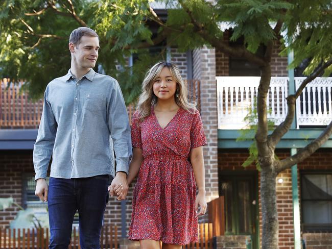 First homebuyers Kim Nguyen and Arnie Brabbs have been searching for a home but keep missing out in the current housing boom. Pictured in Alexandria where they are currently renting. Picture: Toby Zerna