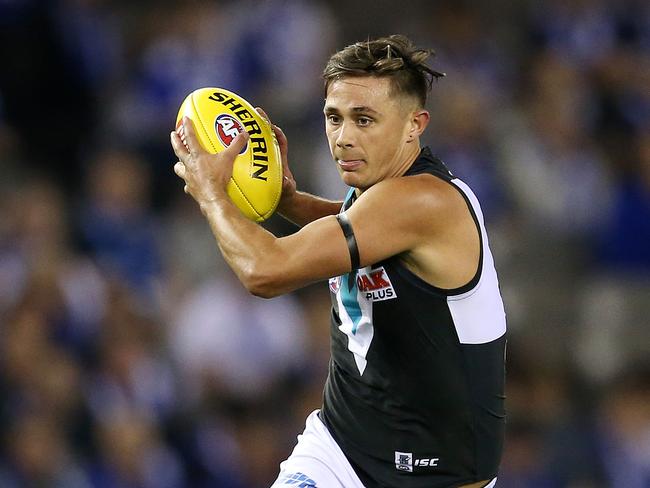 AFL Round 6. 28/04/2018. North Melbourne v Port Adelaide at Etihad Stadium.  Port Adelaide's Aidyn Johnson  . Pic: Michael Klein