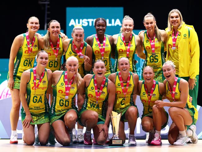 The Diamonds celebrate winning Vitality Netball Nations Cup Final against England.