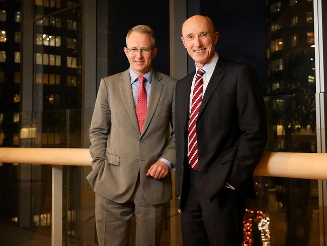 Paul Fletcher, Minister for Urban Infrastructure and Cities, with Paul O’Sullivan, Chairman of the Western Sydney Airport Corporation. Picture: Toby Zerna