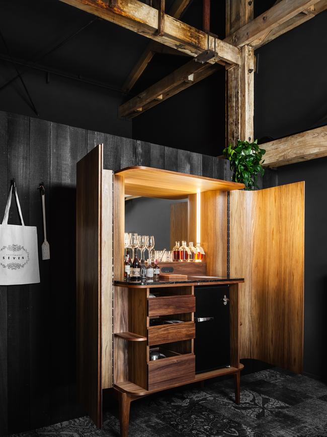 Stillwater Seven's well-stocked mini bar designed by Launceston designer Simon Ancher. Picture: Anjie Blair