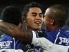 NRL St George Dragons v Canterbury Bulldogs round 12 rugby league game at ANZ Stadium, Homebush. Bulldogs celebrate a try by ...