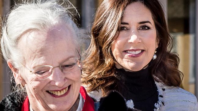 Queen Margrethe II of Denmark (front) arriving together with Crown Princess Mary of Denmark at the 90th anniversary of Handicraft Promotion at Greve Museum in Copenhagen, Denmark.