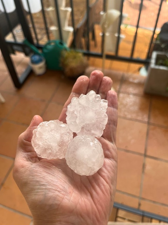 Golf ball sized hail stones from Fortitude Valley in Brisbane. Photo supplied by Higgins Storm Chasing/Sarah.