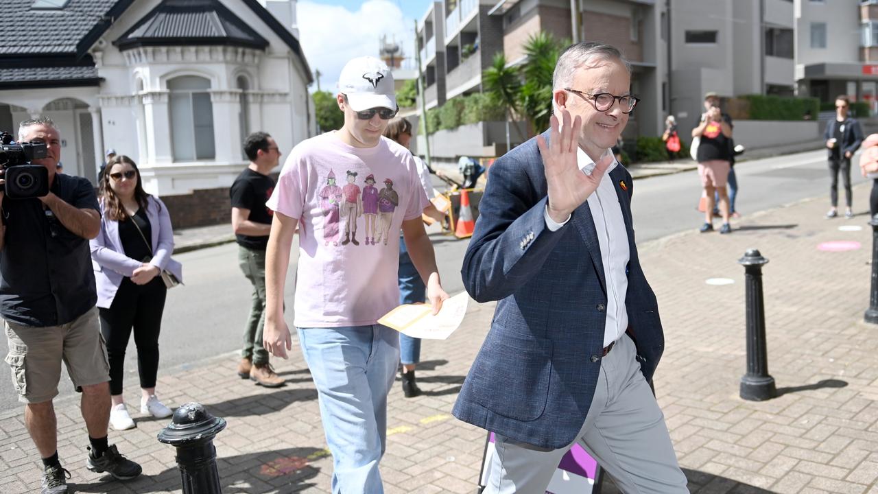 Mr Albanese arriving at Marrickville Town Hall on Saturday morning. Picture: NCA NewsWire / Jeremy Piper