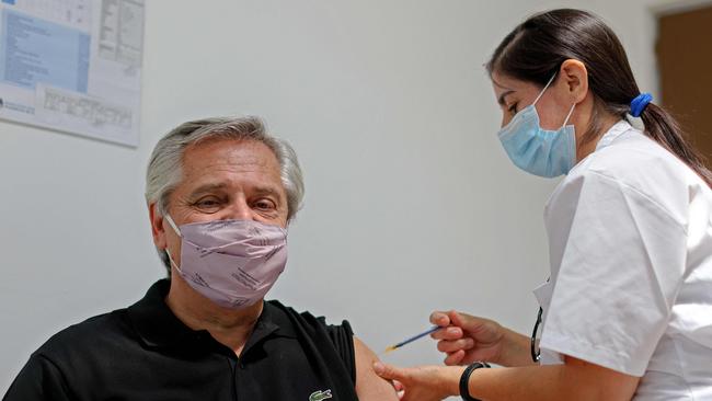 Argentina's President Alberto Fernandez pictured being inoculated with the Sputnik V vaccine on January 21,2021. Picture: AFP