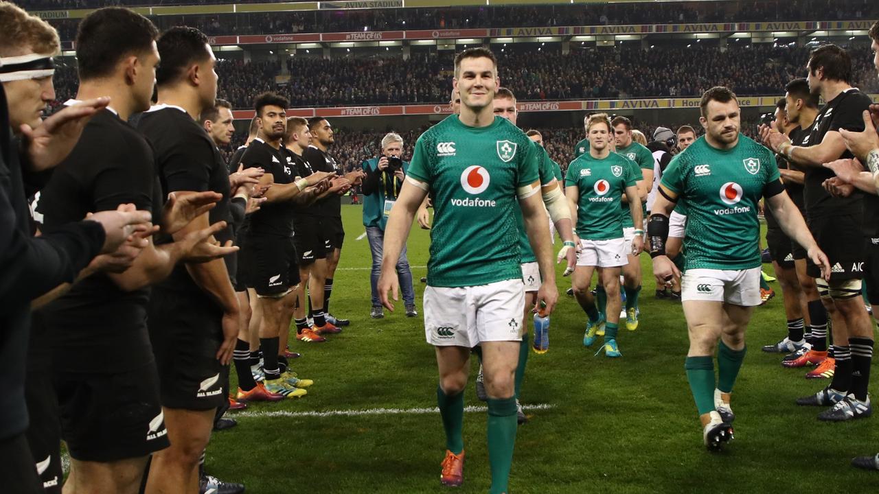 Johnny Sexton of Ireland leaves the field after beating the All Blacks in 2018.