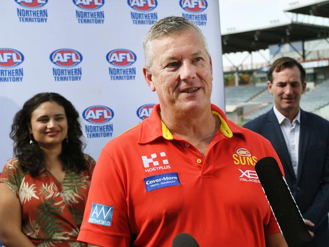 Gold Coast Suns CEO (middle) says the club will enjoy stability in the coming years. Picture KATRINA BRIDGEFORD