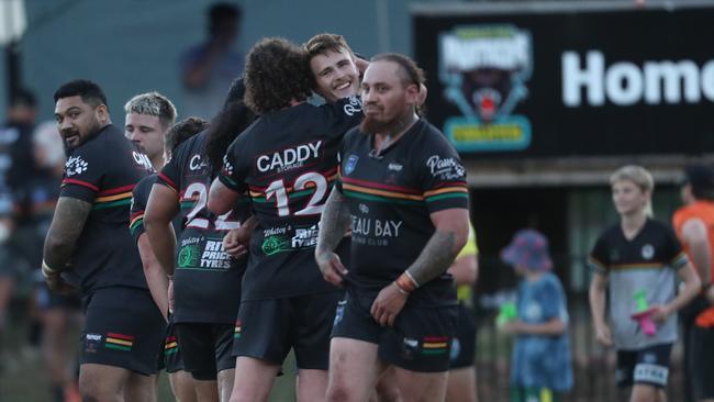 Berkeley Vale Panthers players celebrate their win. Picture: Sue Graham