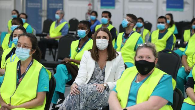 Youth Affairs and Science Minister and Member for Gaven Meaghan Scanlon  at the new Broadbeach Community Vaccination Centre Exhibition Centre on the Gold Coast Highway at Broadbeach. Picture Glenn Hampson