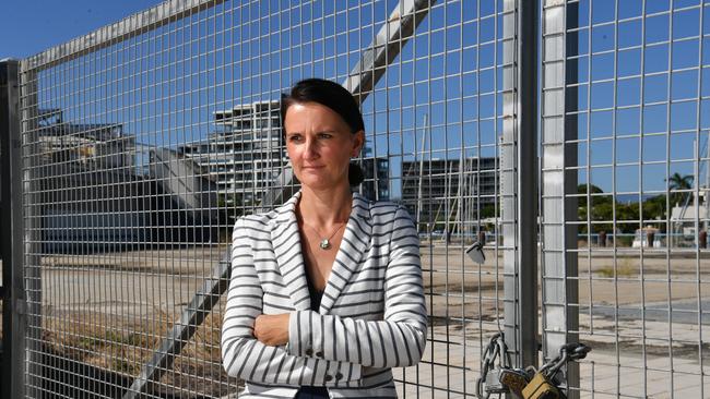 Townsville Enterprise CEO Claudia Brumme-Smith at empty site of the proposed new aquarium in Flinders Street. Picture: Evan Morgan