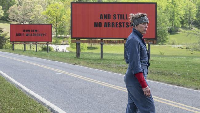 Frances McDormand in a scene from Three Billboards Outside Ebbing, Missouri. Picture: AP