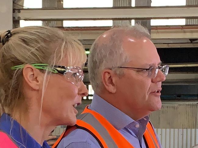 Prime Minister Scott Morrison joined LNP leader Deb Frecklington at Neumann Steel Fabrication, Currumbin. Photo: Emily Halloran.