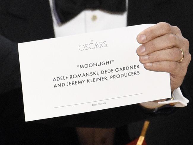 The envelope revealing "Moonlight" as the true winner of Best Picture. Picture: AP