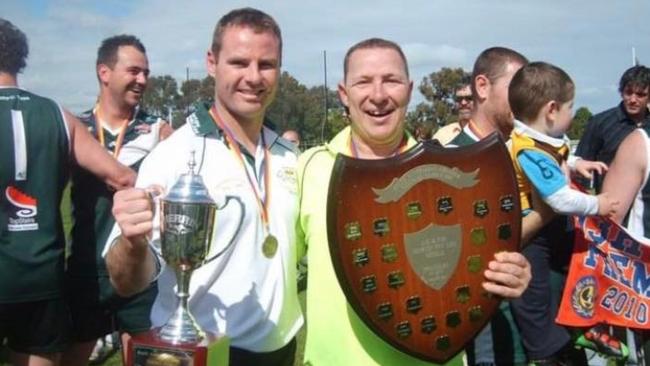 Marshall celebrates Seaton Ramblers' B Grade premiership in 2010. Picture: Seaton Ramblers Football Club