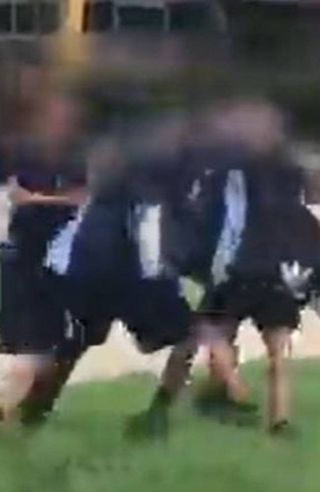 Screenshot from video of Flagstone State Community College students fighting in uniform. Photo – contributed.