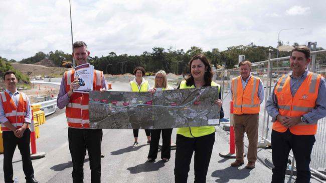 Premier Annastacia Palaszczuk and Mark Bailey announcing Labor’s Coomera Connector funding. (News Corp/Attila Csaszar)