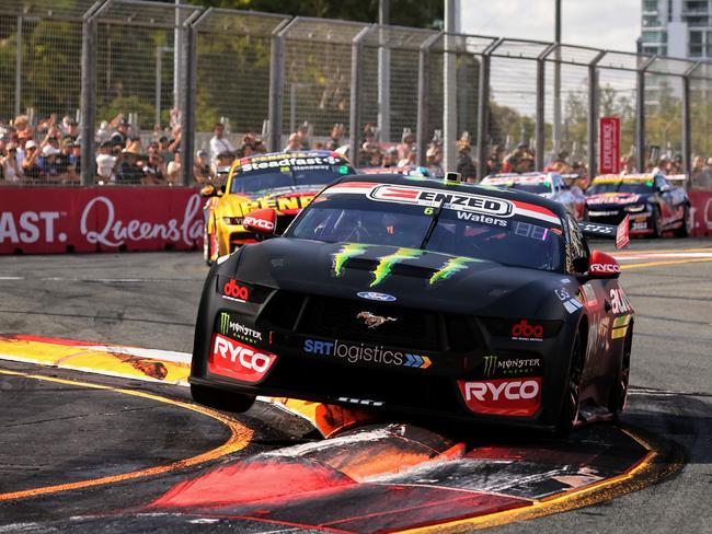 Tickford Racing's Cameron Waters leads the first race of the Gold Coast 500 Supercars, held at the Surfers Paradise street circuit. Picture: Brendan Radke