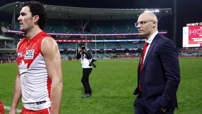 Sydney chief executive Tom Harley (right) is poised to join the AFL as its new chief operating officer. Picture: Phil Hillyard