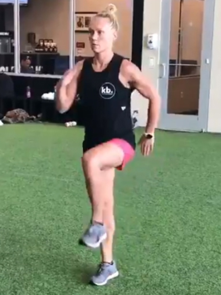 Erin Phillips has begun sharing images of her on the road to recovery as she rehabilitates her torn ACL at the Michael Johnson Performance. Picture: Erin Phillips social media accounts