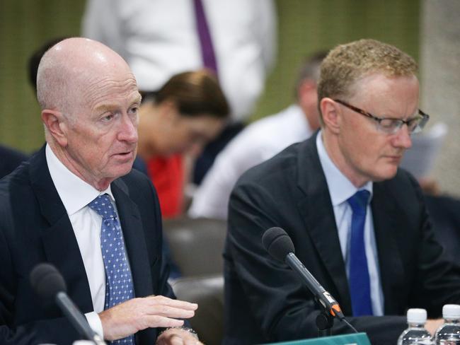 10/02/2016 : Reserve Bank Governor Glenn Stevens and Dr Philip Lowe at 6-monthly parliamentary testimony.The Australian / Renee Nowytarger Sydney.