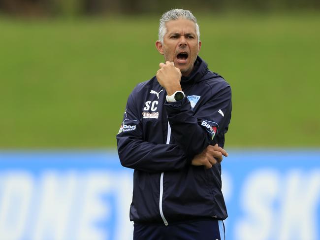 SYDNEY, AUSTRALIA - DECEMBER 19: Coach Steve Corica looks on during a Sydney FC A-League training session at Macquarie Uni on December 19, 2018 in Sydney, Australia. (Photo by Mark Evans/Getty Images)