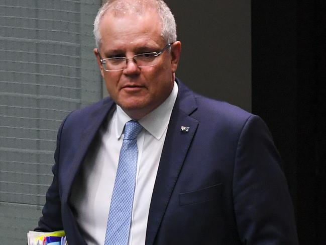 Australian Prime Minister Scott Morrison arrives during House of Representatives Question Time at Parliament House in Canberra, Tuesday, June 16, 2020. (AAP Image/Lukas Coch) NO ARCHIVING