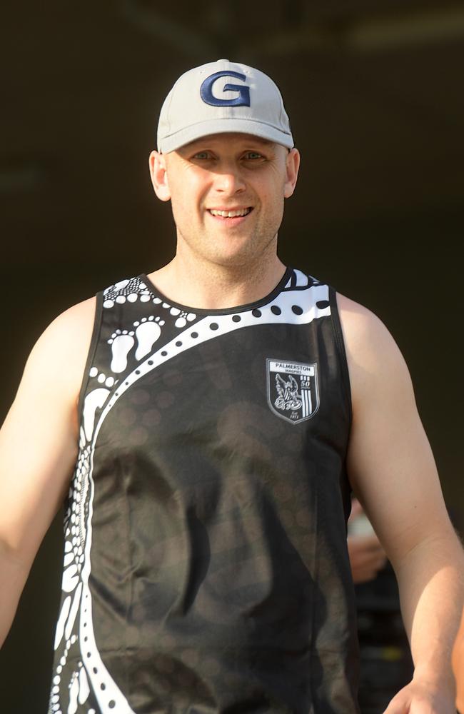 Gary Ablett Jr walks down to the field for his first training with Palmerston. Picture: (A)manda Parkinson