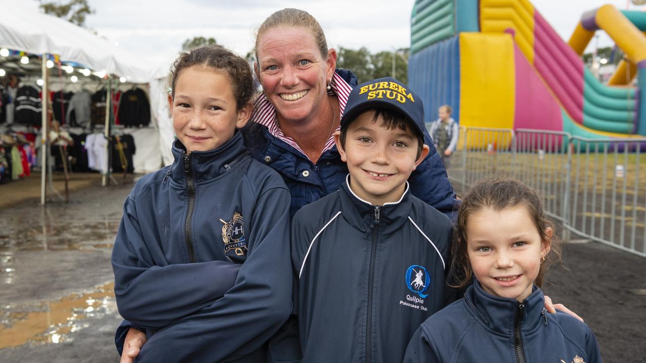 Jade Challenor with her kids (from left) Latoya, Jack and Zoe Challenor at the 2022 Toowoomba Royal Show, Saturday, March 26, 2022. Picture: Kevin Farmer