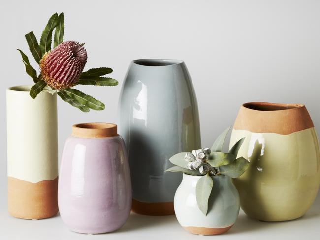 Essentials range including posy vase, large oval vase, Tube vase, all from Jones &amp; Co.