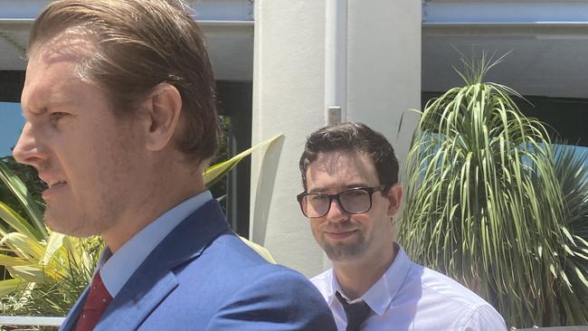 Oliver Graham Watts (right) leaves Southport Court with his lawyer Joshua Boorman. Picture: Lea Emery