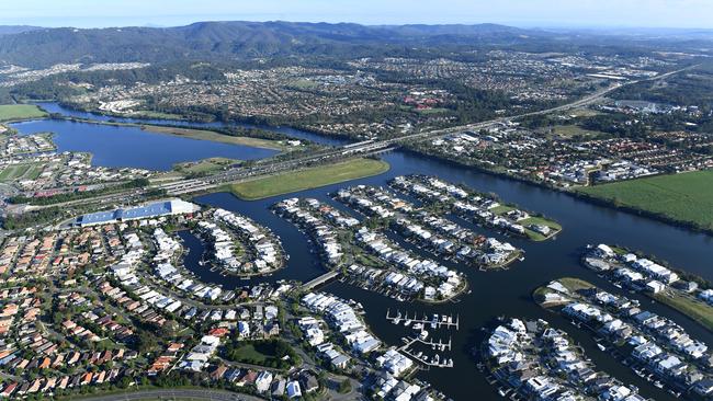 Aerial view of residential housing around the Coomera River on the Gold Coast. (AAP Image/Dave Hunt)