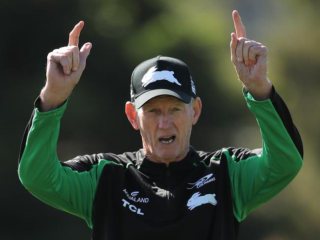 Rabbitohs head coach Wayne Bennett is confident heading into Friday’s preliminary final against Manly. Picture: Matt King / Getty Images