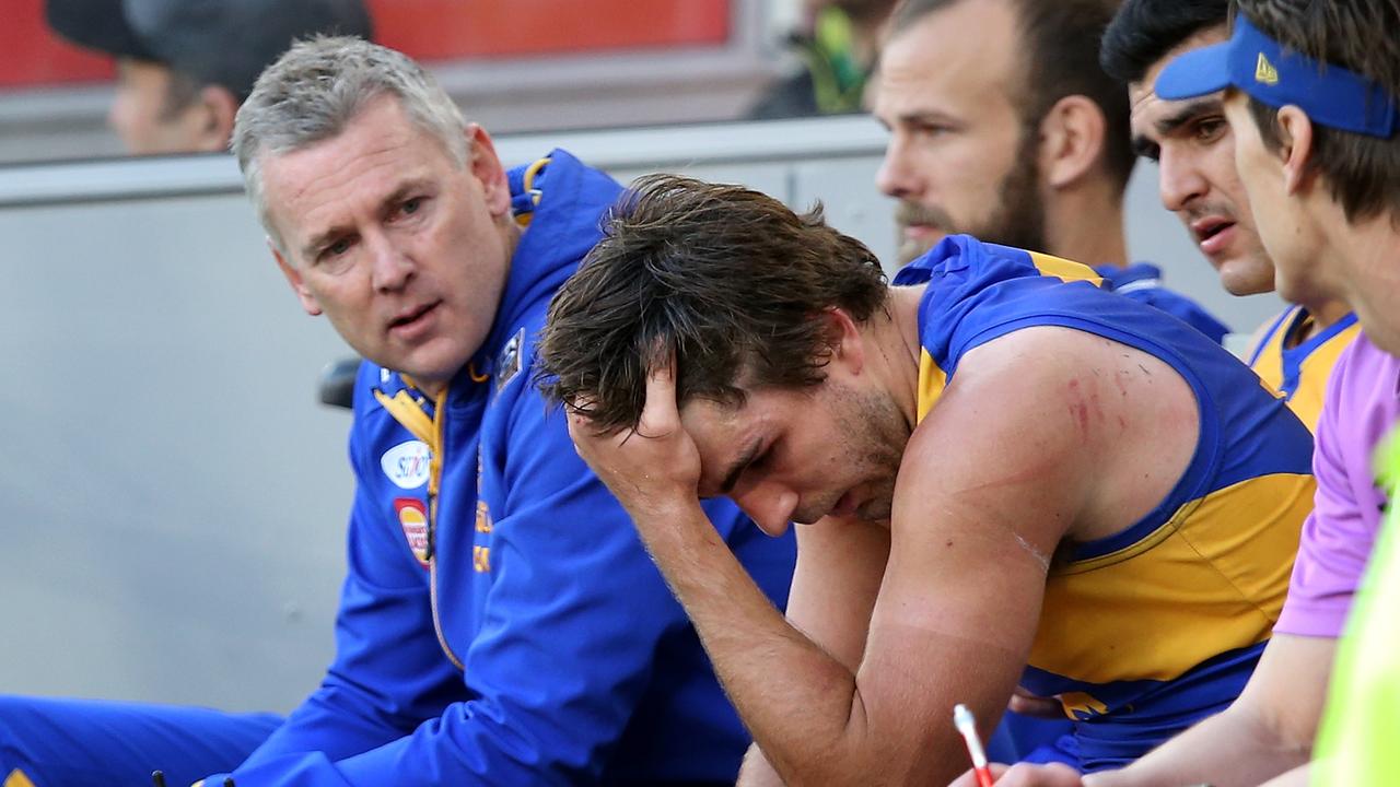 Andrew Gaff and Adam Simpson sit on the bench on the Sunday.